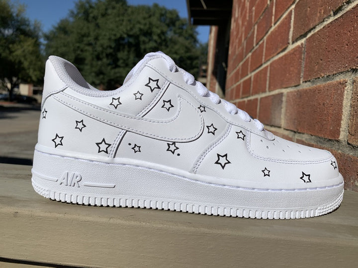Custom AF 1s Shoes Black White Monochrome Star Motif