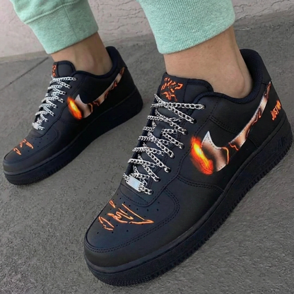 Custom AF 1s Shoes Blazing Flame Black Orange Pattern