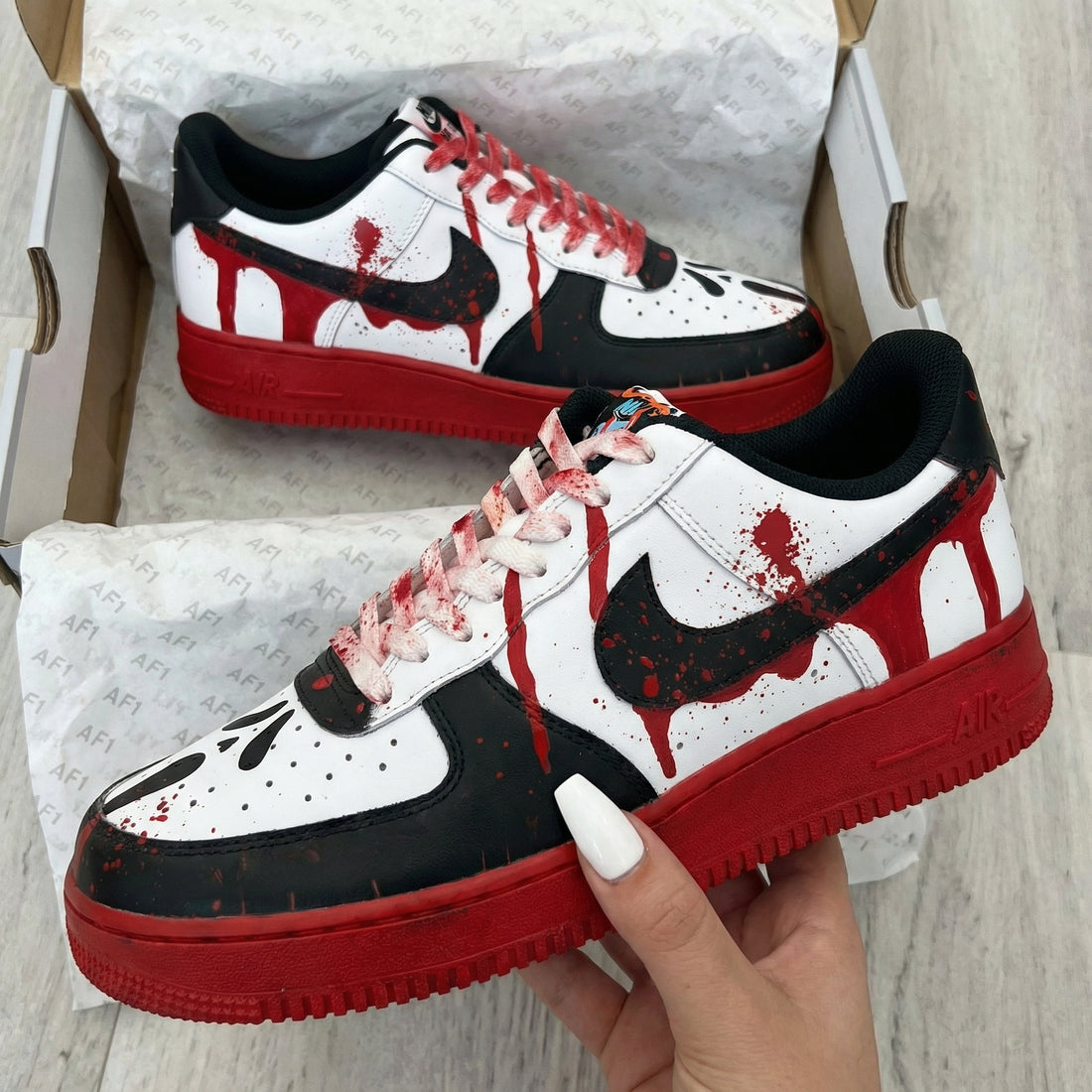 Custom AF 1s Shoes Blood Drip Blood Splatter Scream Mask Black Red