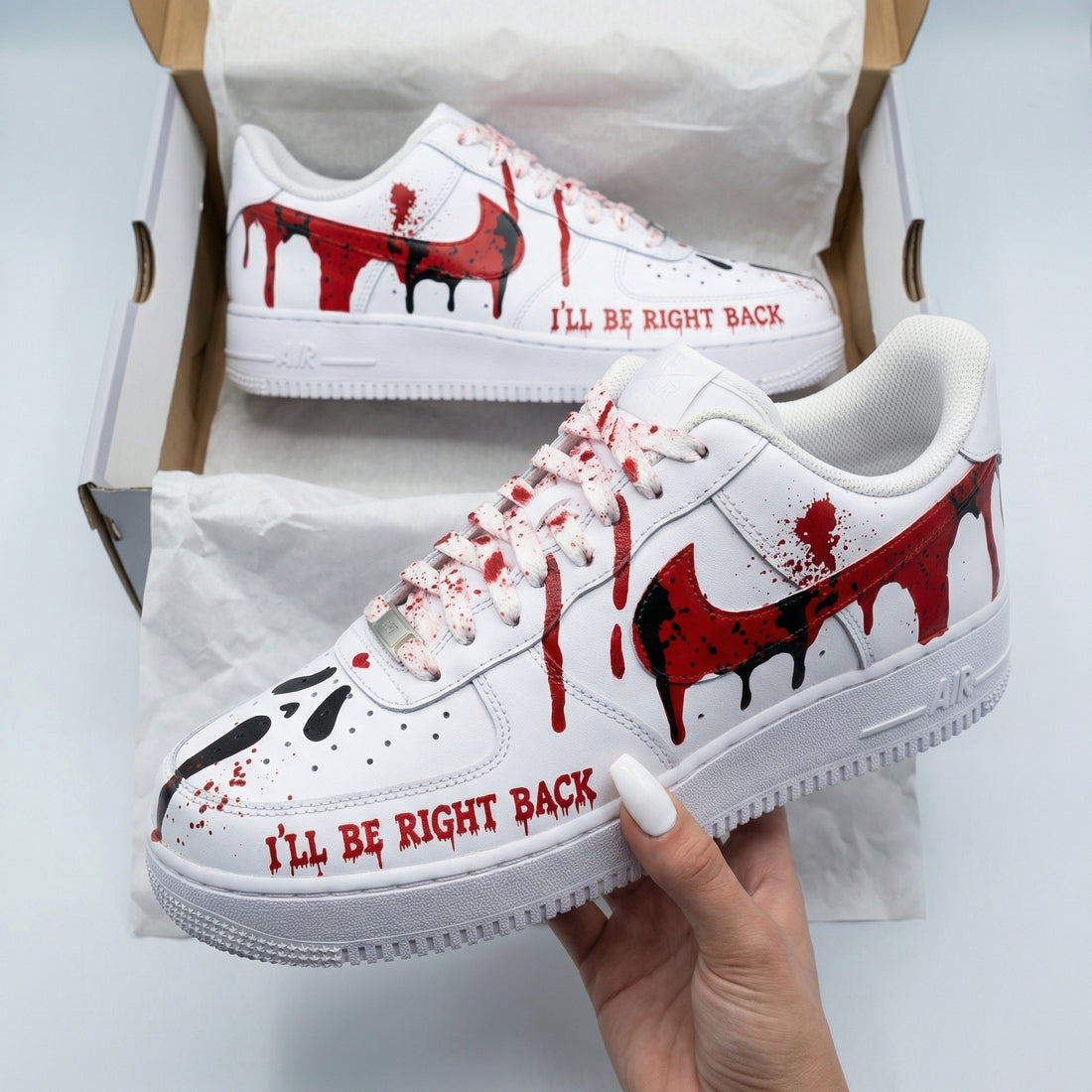 Custom AF 1s Shoes Blood Drip Splatter Scary Scream Black Red