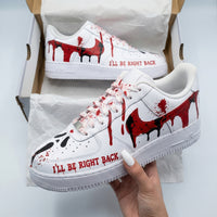 Custom AF 1s Shoes Blood Drip Splatter Scary Scream Black Red