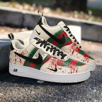 Custom AF 1s Shoes Blood Splatter Pattern Green and Red
