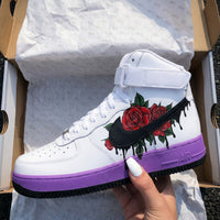 Custom AF 1s Shoes Bloody Romantic Purple Black Rose Pattern