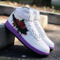Custom AF 1s Shoes Bloody Romantic Purple Black Rose Pattern