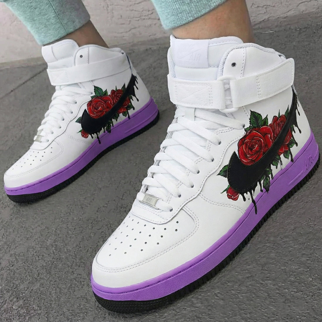 Custom AF 1s Shoes Bloody Romantic Purple Black Rose Pattern