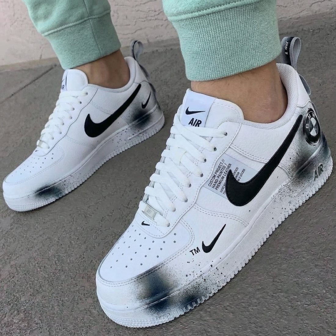 Custom AF 1s Shoes BMW Logo Black Grey