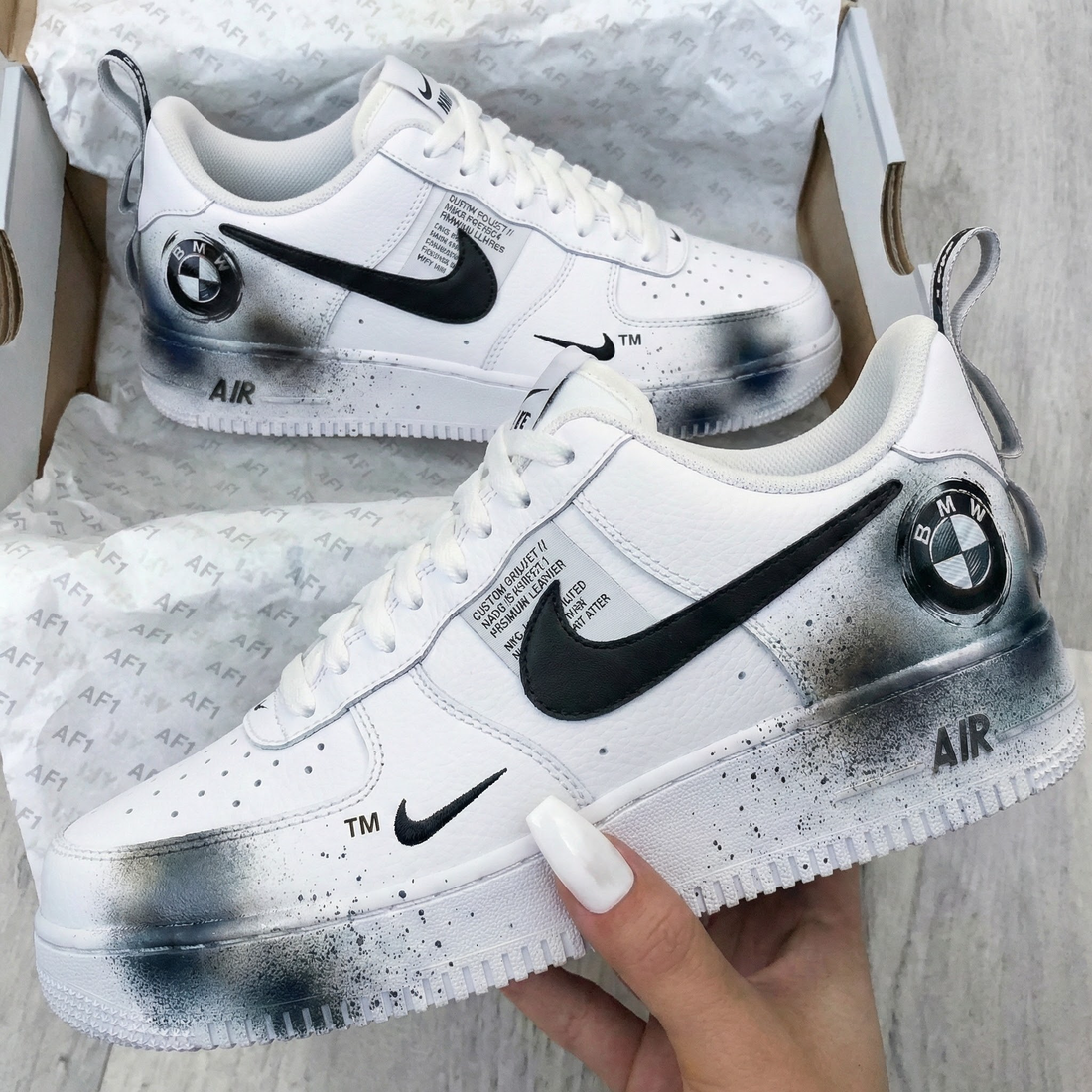 Custom AF 1s Shoes BMW Logo Black Grey
