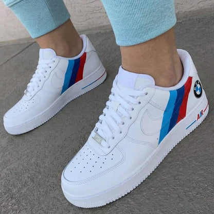Custom AF 1s Shoes BMW Logo Stripes Red Blue