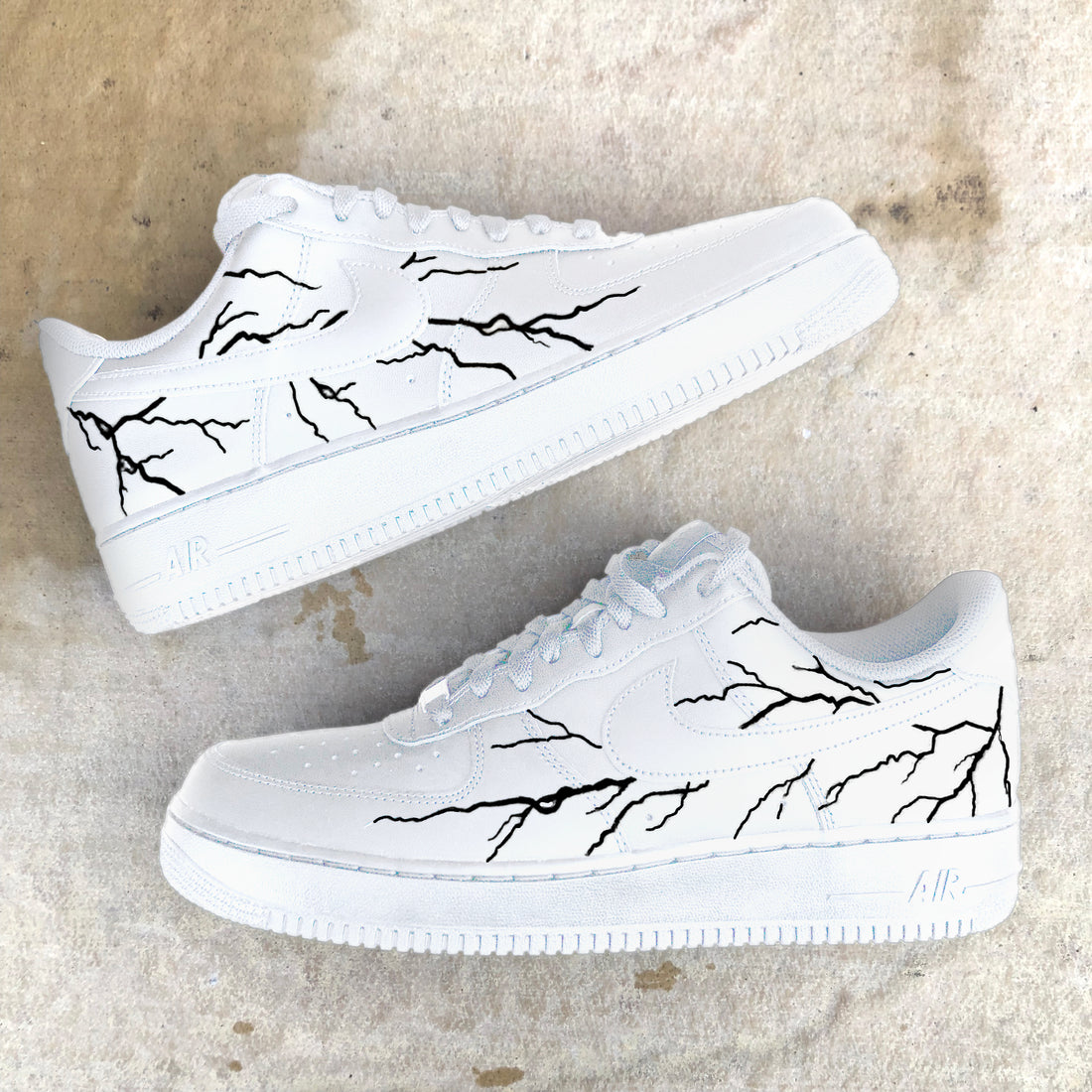 Custom AF 1s Shoes Bold Black White Cracked Paint