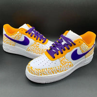 Custom AF 1s Shoes Bold Orange with Mystic Purple Cracks