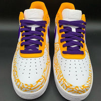 Custom AF 1s Shoes Bold Orange with Mystic Purple Cracks