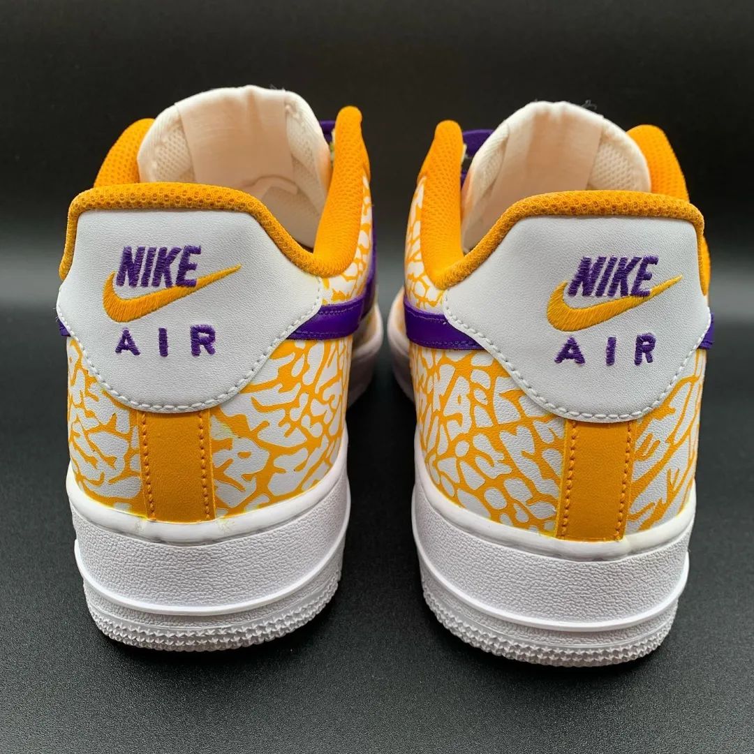Custom AF 1s Shoes Bold Orange with Mystic Purple Cracks