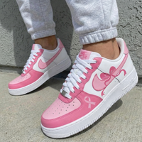 Custom AF 1s Shoes Bow Ribbon White Baby Pink