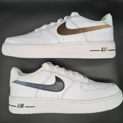 Custom AF 1s Shoes Brown and Gray Accents