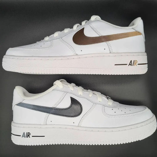 Custom AF 1s Shoes Brown and Gray Accents