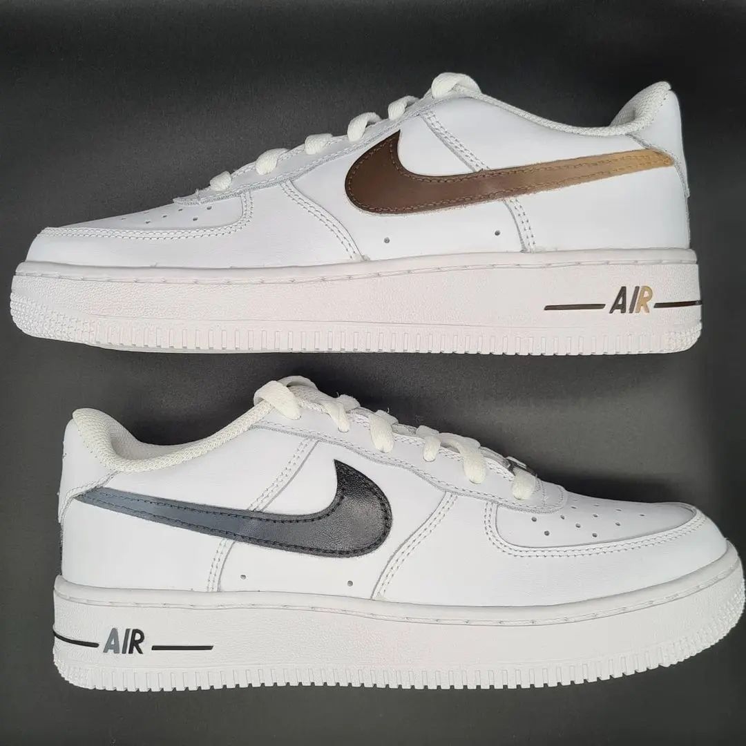 Custom AF 1s Shoes Brown and Gray Accents