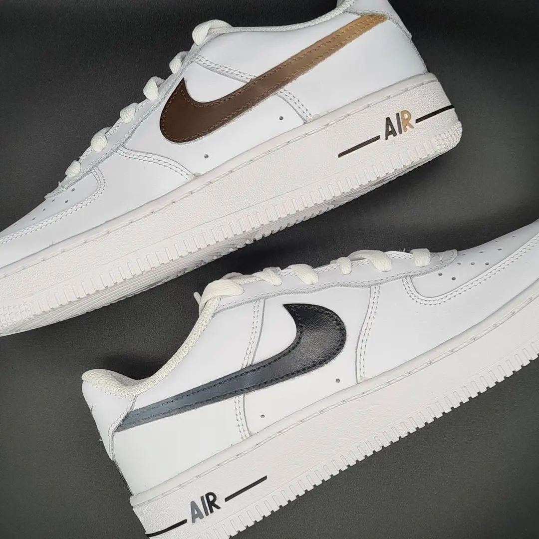 Custom AF 1s Shoes Brown and Gray Accents