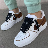 Custom AF 1s Shoes Brown Black Thick Shoelaces