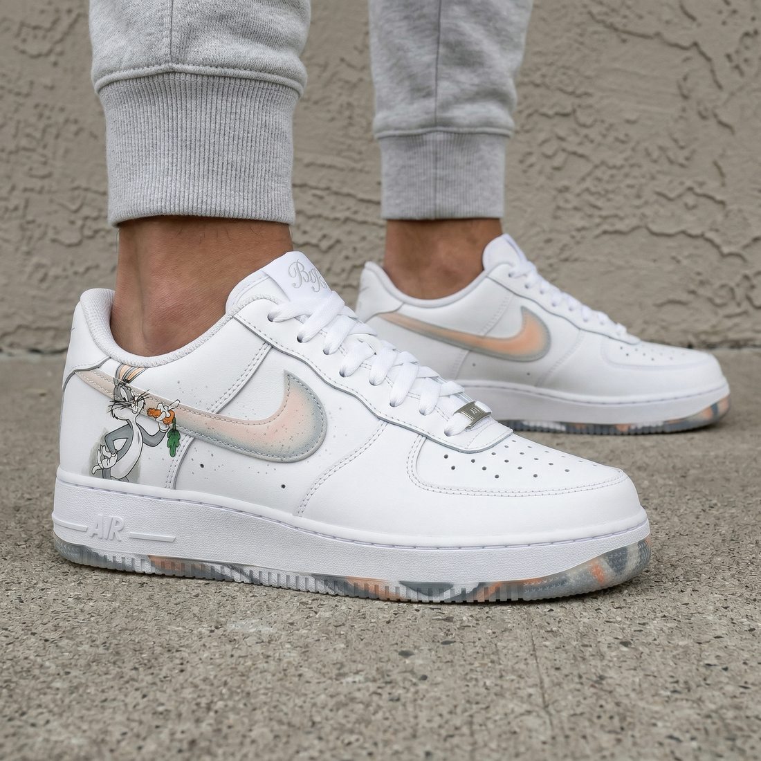 Custom AF 1s Shoes Bugs Bunny Cartoon Baby Pink Peach