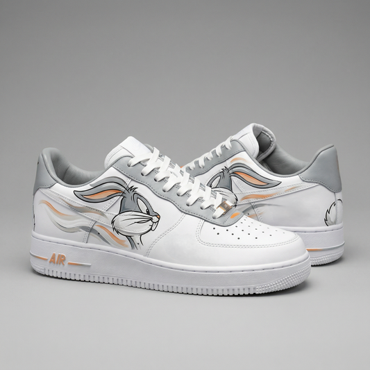 Custom AF 1s Shoes Bugs Bunny Pattern Gray Orange