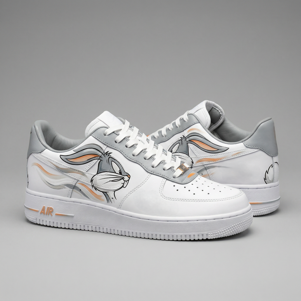 Custom AF 1s Shoes Bugs Bunny Pattern Gray Orange