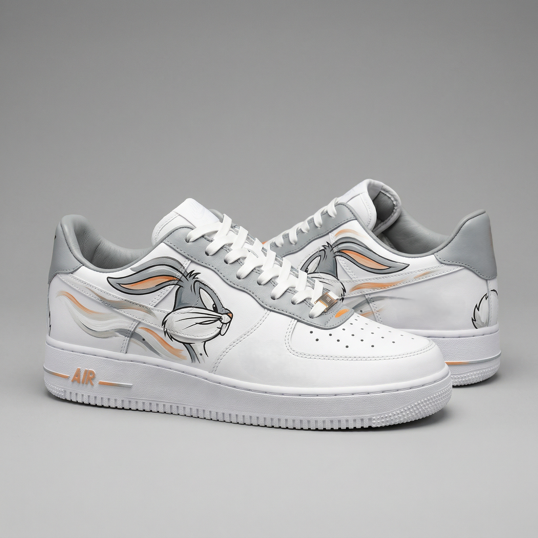 Custom AF 1s Shoes Bugs Bunny Pattern Gray Orange