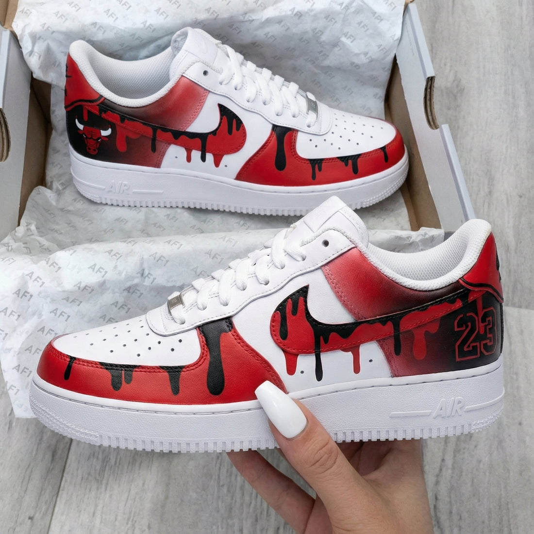Custom AF 1s Shoes Bulls Theme Red Black