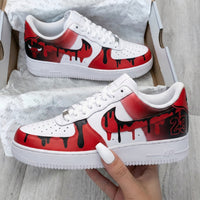 Custom AF 1s Shoes Bulls Theme Red Black