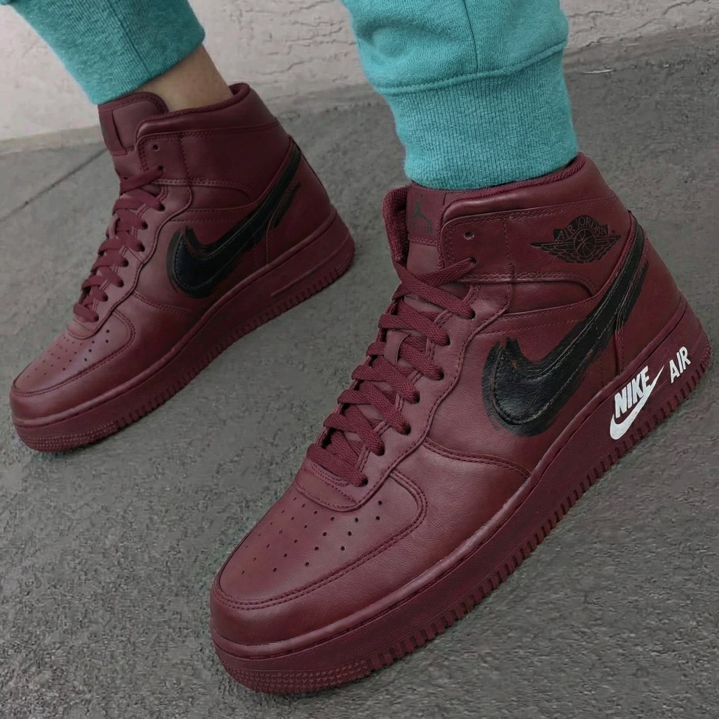 Custom AF 1s Shoes Burgundy Black