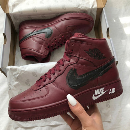 Custom AF 1s Shoes Burgundy Black