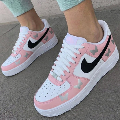 Custom AF 1s Shoes Butterflies Baby Pink Black
