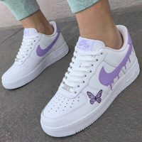 Custom AF 1s Shoes Butterflies Drip Purple White