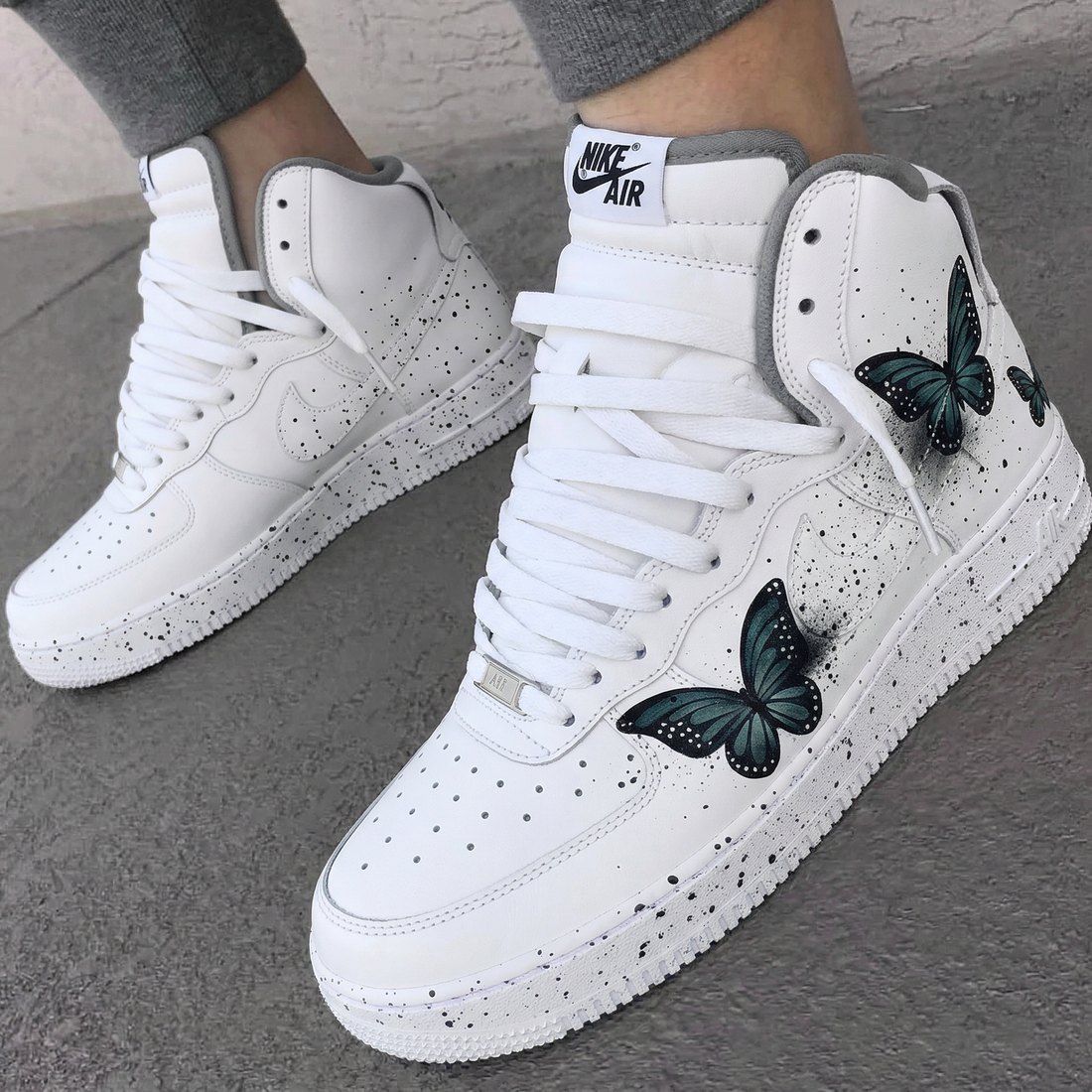 Custom AF 1s Shoes Butterflies Splatter Black Green