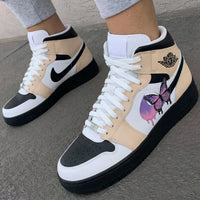 Custom AF 1s Shoes Butterfly Design Tan Black