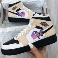 Custom AF 1s Shoes Butterfly Design Tan Black