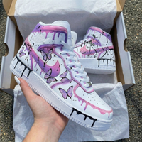 Custom AF 1s Shoes Butterfly Drip Design Baby Pink Purple
