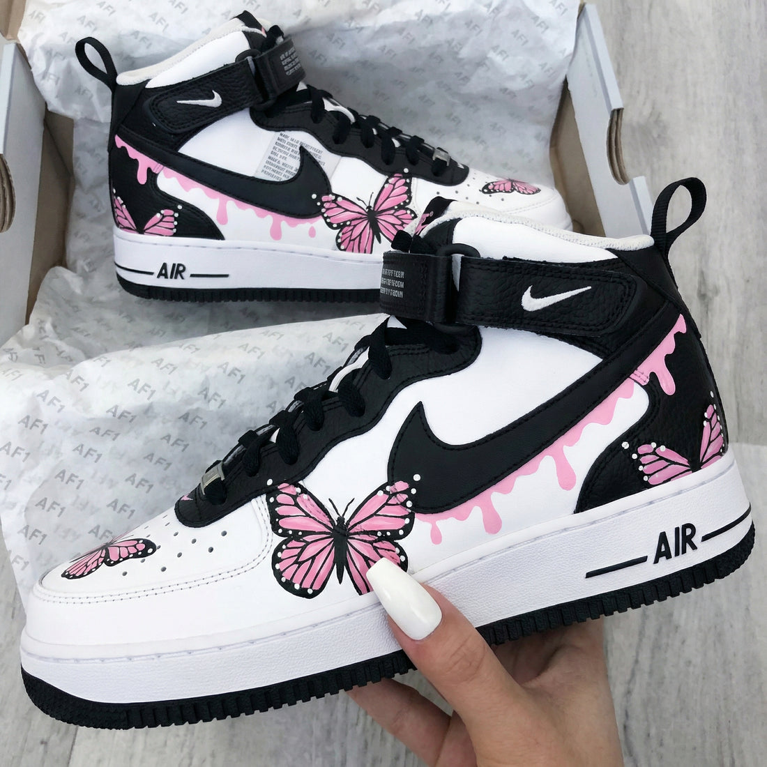 Custom AF 1s Shoes Butterfly Pink Black