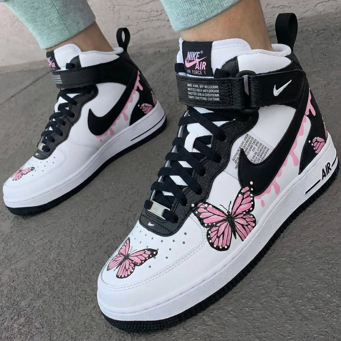Custom AF 1s Shoes Butterfly Pink Black