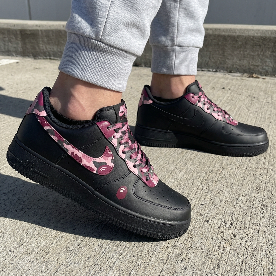 Custom AF 1s Shoes Camo Baby Pink Burgundy