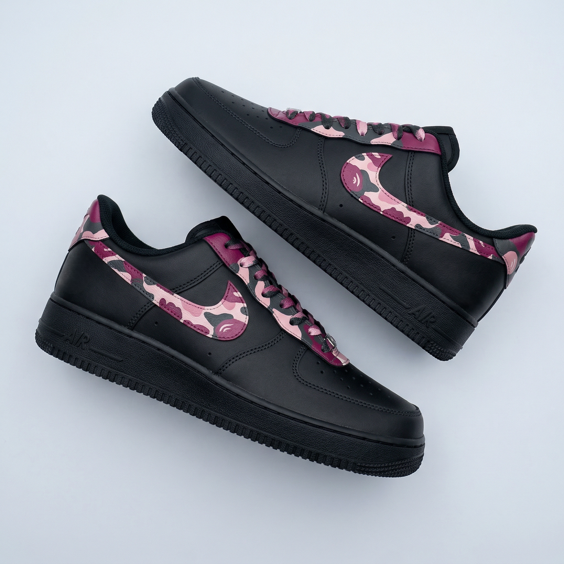 Custom AF 1s Shoes Camo Baby Pink Burgundy