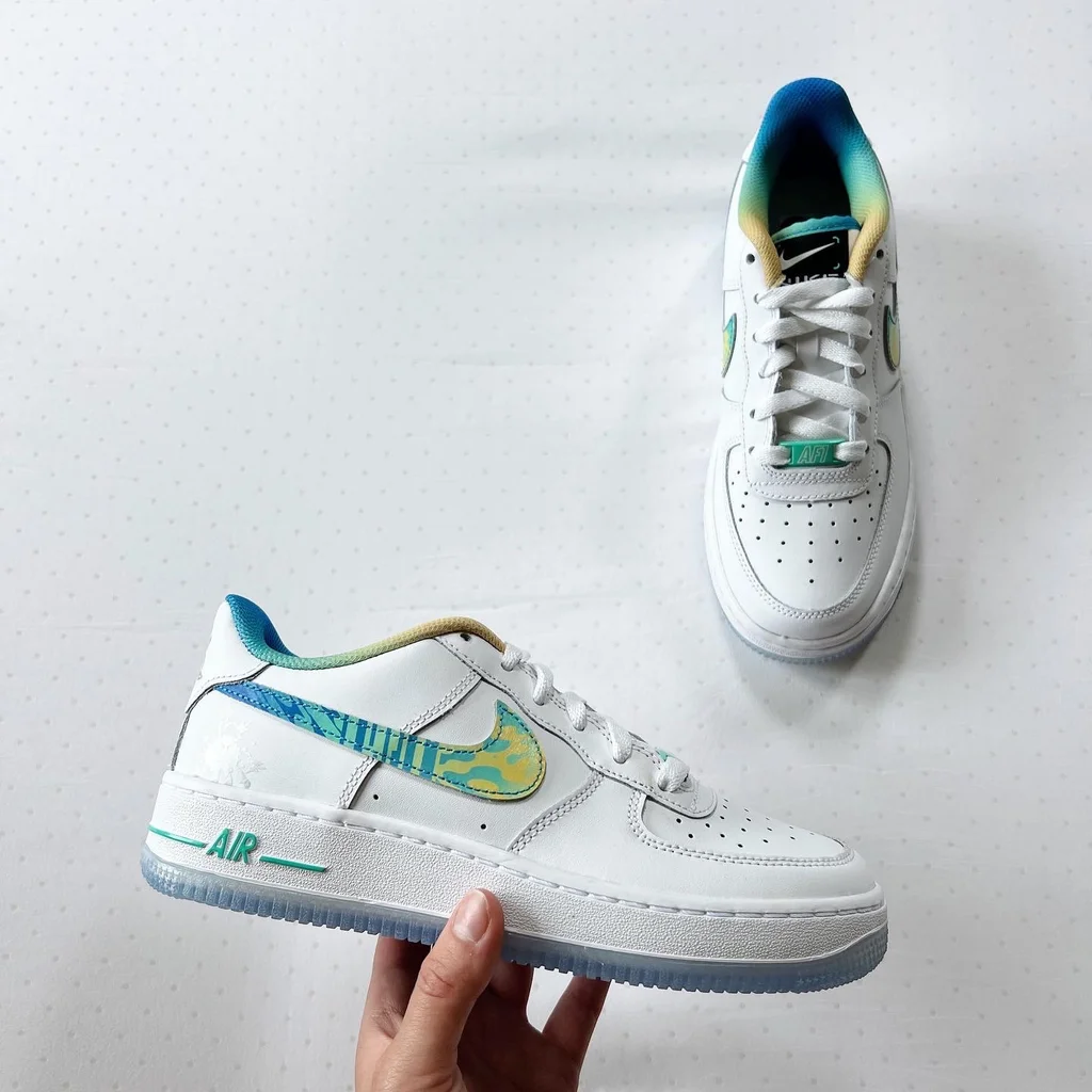 Custom AF 1s Shoes Camouflage Design Turquoise Yellow