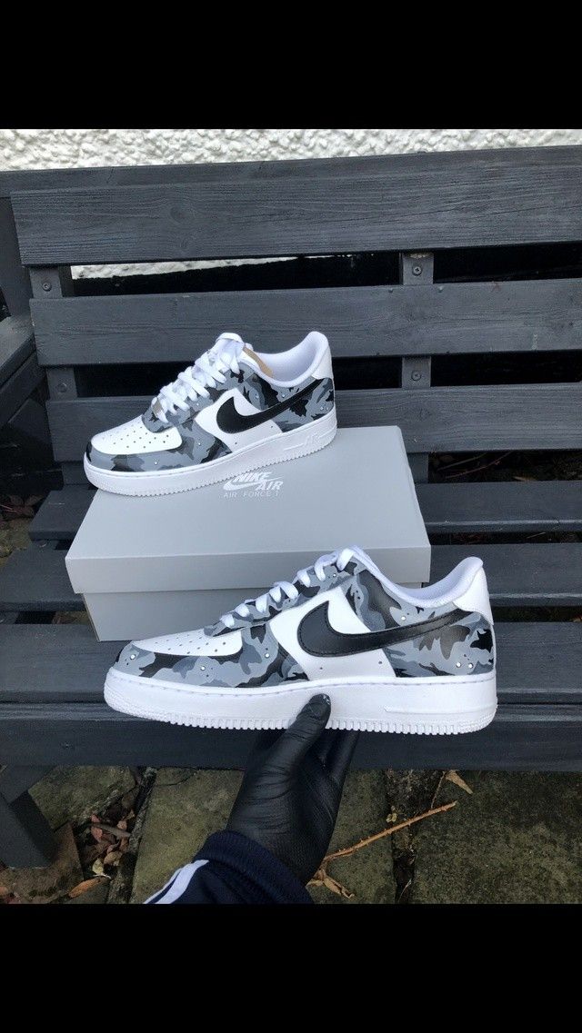 Custom AF 1s Shoes Camouflage Gray Black