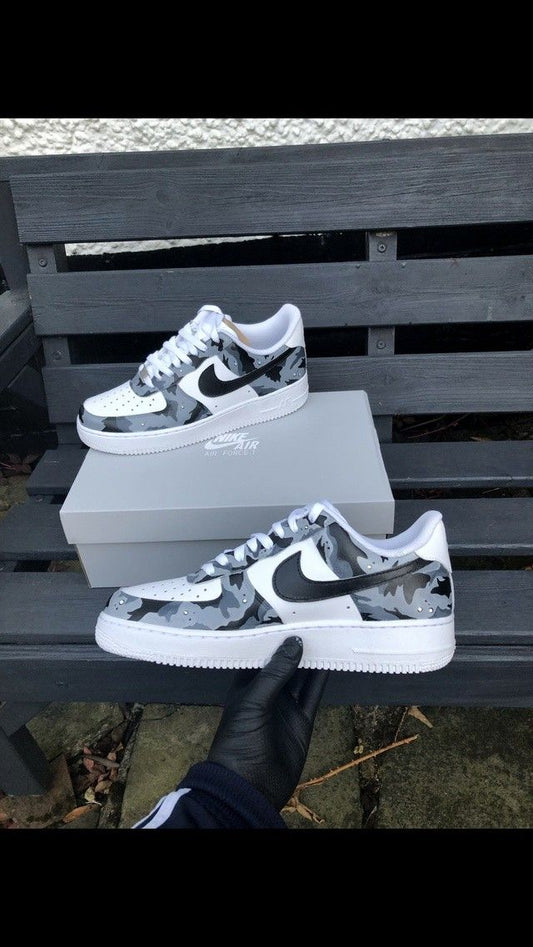 Custom AF 1s Shoes Camouflage Gray Black