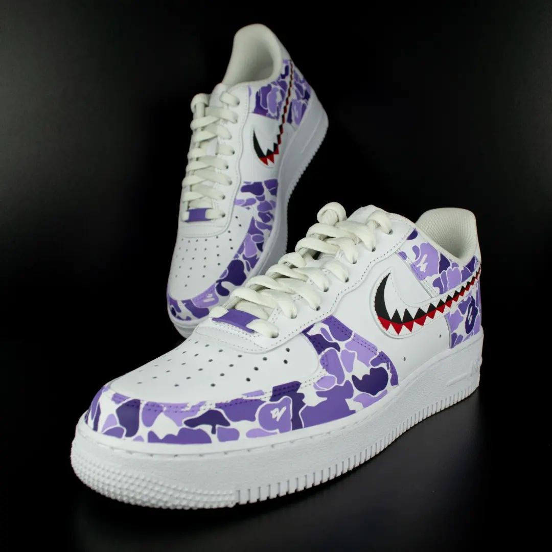 Custom AF 1s Shoes Camouflage Pattern Purple Color