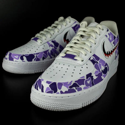 Custom AF 1s Shoes Camouflage Pattern Purple Color