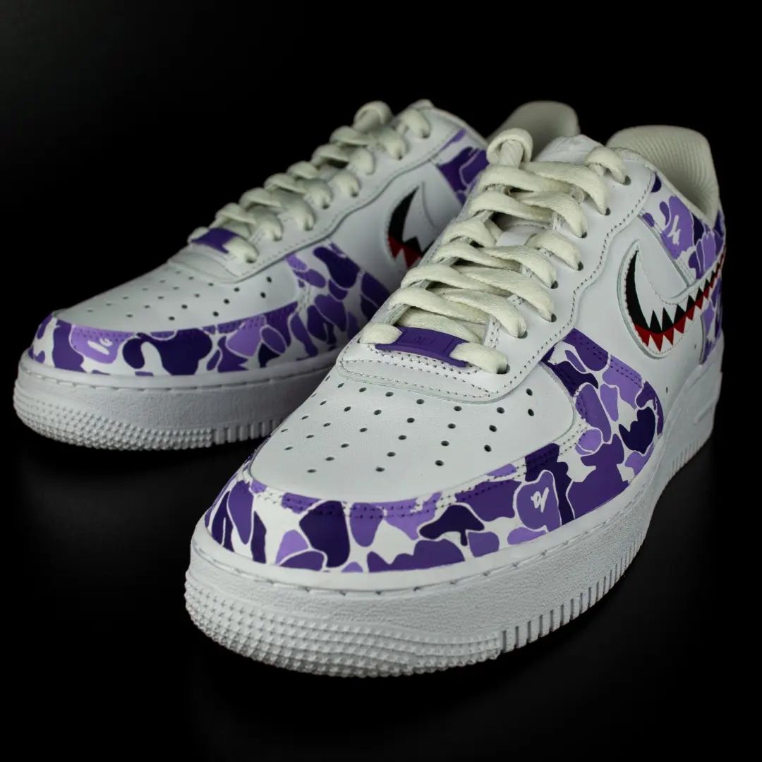 Custom AF 1s Shoes Camouflage Pattern Purple Color