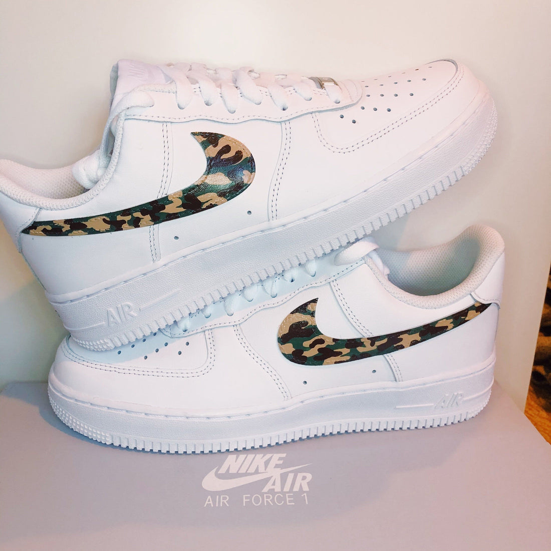 Custom AF 1s Shoes Camouflage Swoosh White