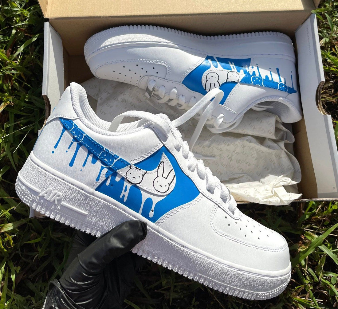 Custom AF 1s Shoes cartoon Bunny Blue Design