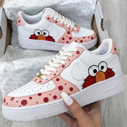 Custom AF 1s Shoes Cartoon Elmo Polka Dots Baby Pink Red