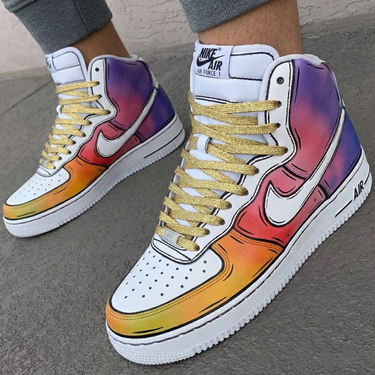 Custom AF 1s Shoes Cartoon Gradient Purple Red Orange Yellow